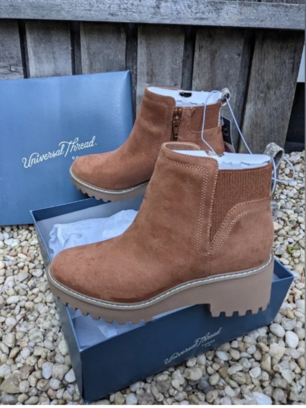 Universal Thread Taci Cognac Suede Platform Ankle Boots NIB